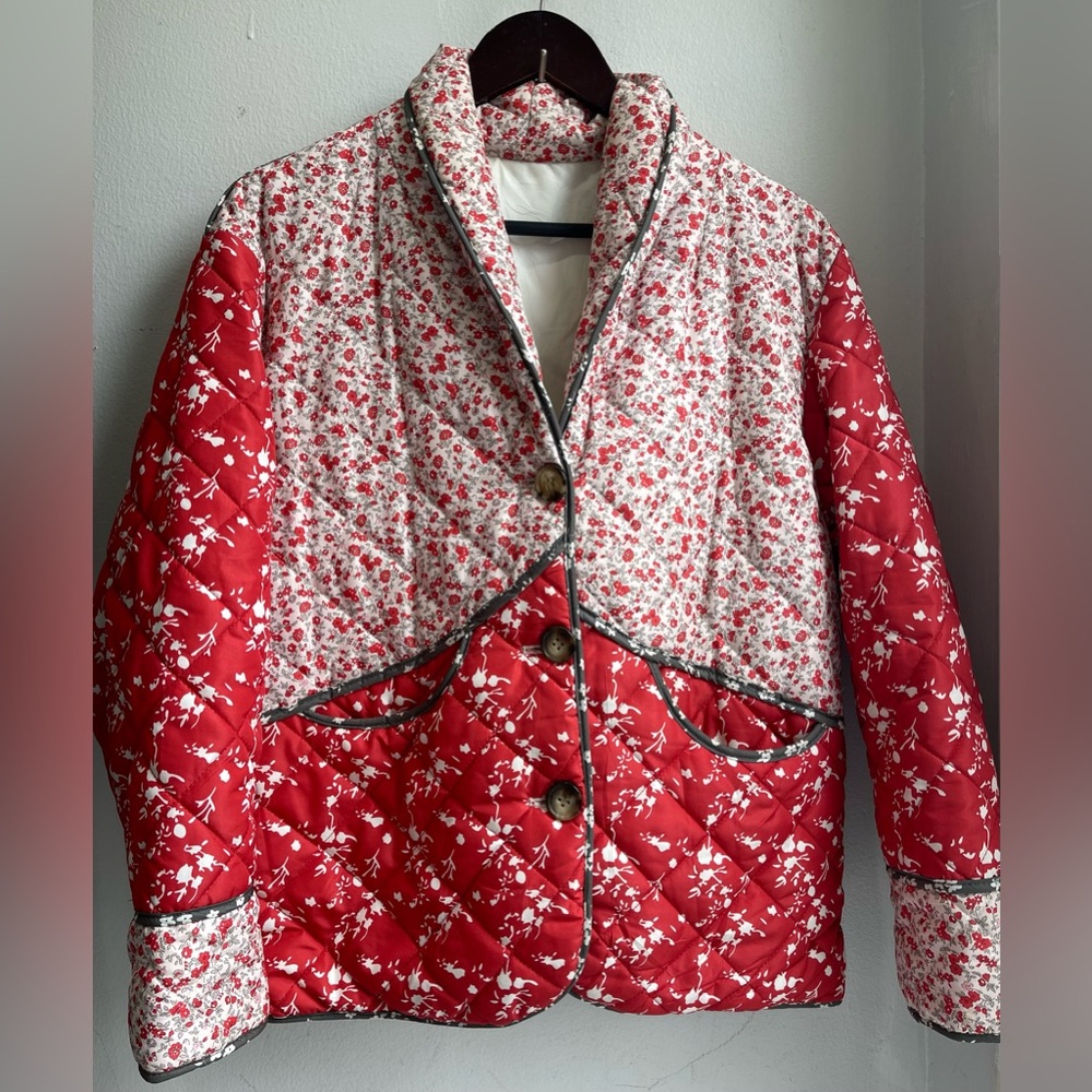 Floral Print Patchwork Long Sleeve Jacket – 100% … - image 1
